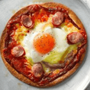 Mini pizza with sausage, egg and cheese
