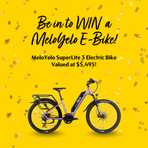 MeloYelo e-bike with a yellow background and confetti