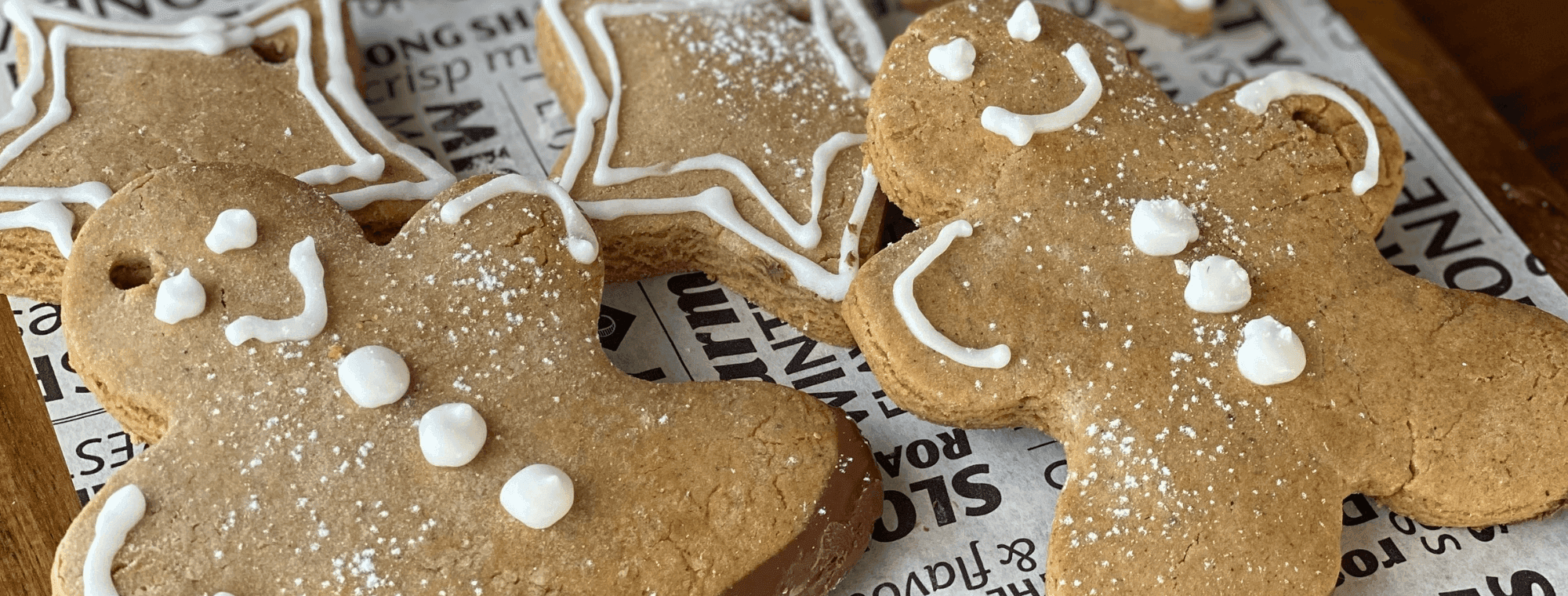 Gingerbread cookies decorated with white icing