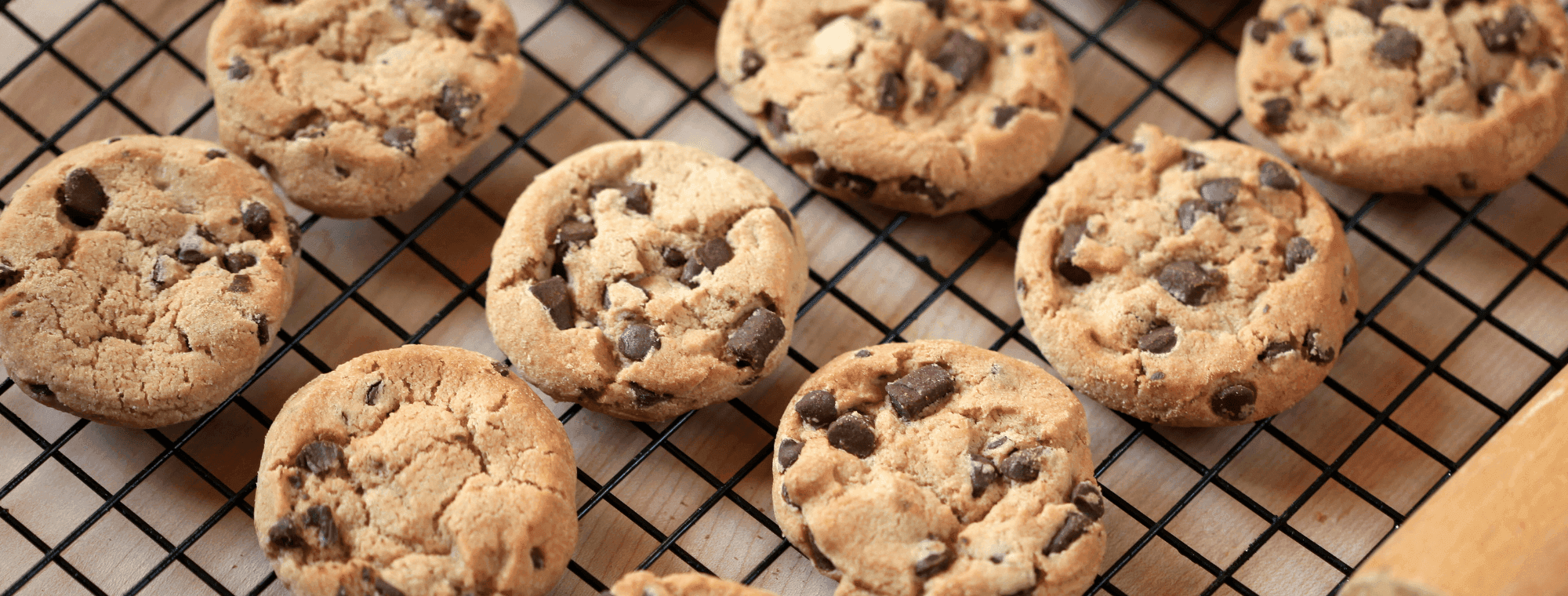 Chocolate chip cookies on a cooling rack